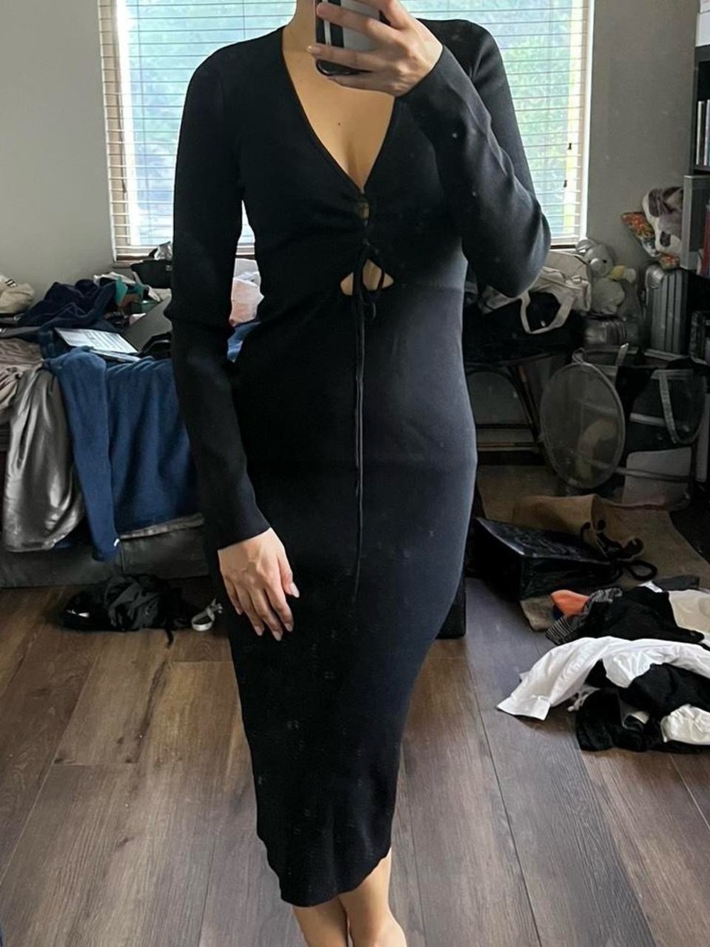 ASTR the label Black Jovie Dress 
Long sleeve midi dress  with cutout detail
